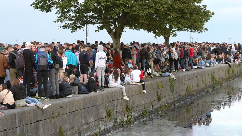 People gathered at the Middle Arch in Galway city. Photograph: Joe O’Shaughnessy