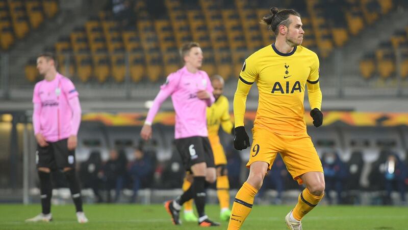 Tottenham’s Gareth Bale after scoring from the penalty spot in Austria. Photograph: EPA
