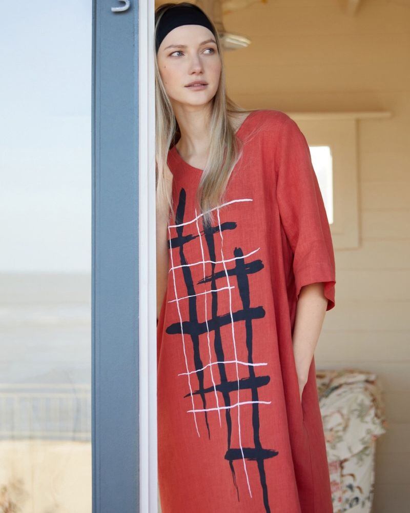 Linen V-necked Placement dress in red, €70, from Caroline Donnelly's The Edit at Dunnes