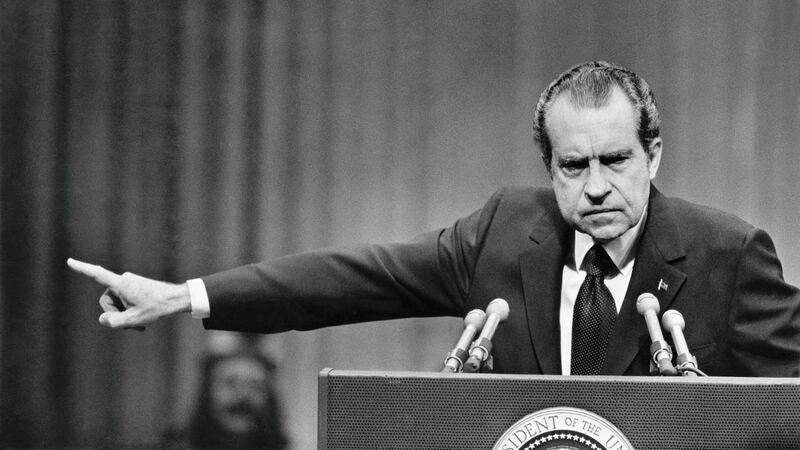 US president Richard Nixon  at a rally at the Nassau Coliseum in Uniondale, New York on  October 23rd, 1972. Photograph: Michael Evans/The New York Times