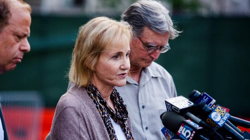 Lyn and Kirk Ulbricht, the parents of Ross Ulbricht, along side attorney Joshua Dratel, speak to reporters in New York.  Ross Ulbricht, the founder of Silk Road, a notorious online marketplace for the sale of heroin, cocaine, LSD and other illegal drugs, was sentenced to life in prison on Friday in Federal District Court in Manhattan. Photograph: Sam Hodgson/The New York Times