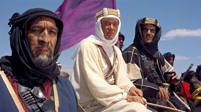 Peter O’Toole at TE Lawrence, with Anthony Quinn and Omar Sharif in Lawrence of Arabia (1962)