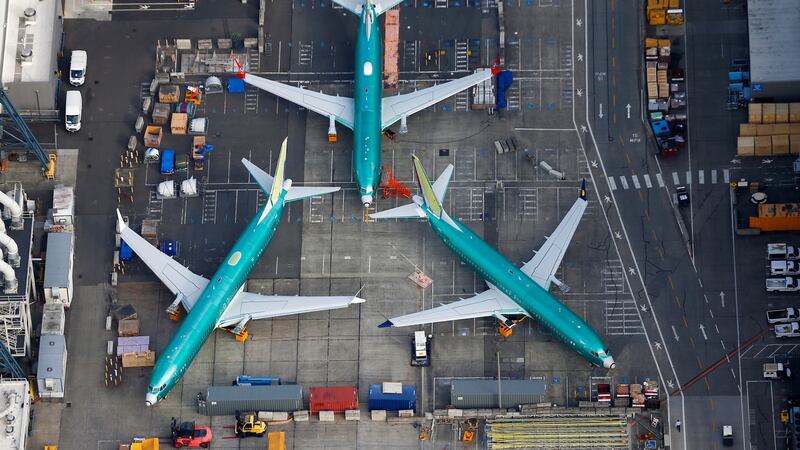 An aerial photo shows Boeing 737 max airplanes parked on the tarmac at the Boeing Factory in Renton, Washington on March 21st. Photograph:  Lindsey Wasson/Reuters