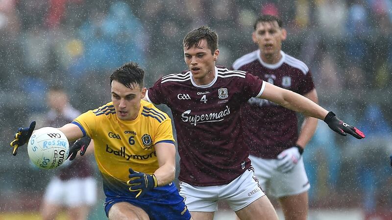 Roscommon’s Conor Hussey in action with Galway’s Liam Silke in the Connacht Championship final. Photograph: Tommy Grealy/Inpho