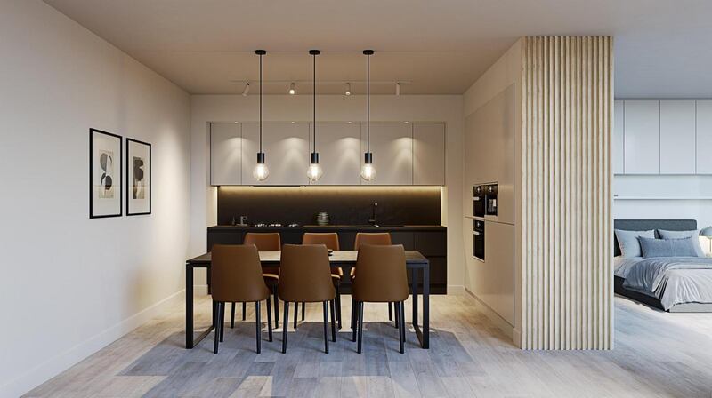 Arlene McIntyre’s V2 Interiors dining area and  kitchen.