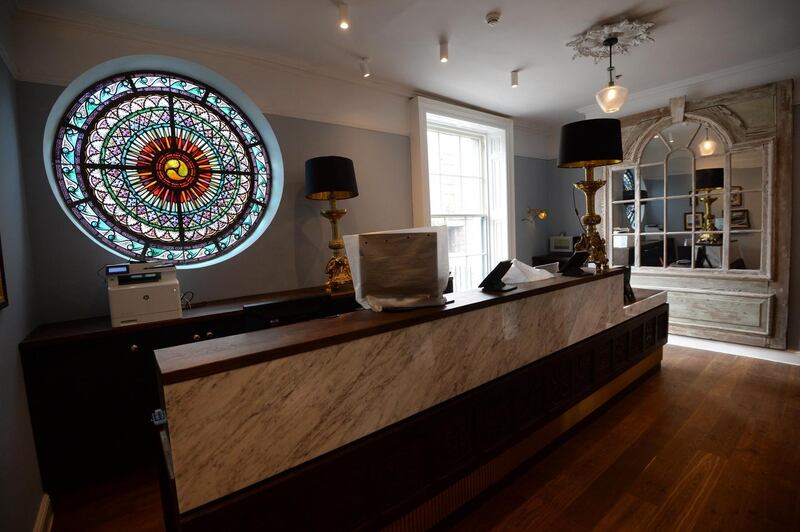 A stained-glass panel in Keavan’s Port Hotel. Photograph: Dara Mac Donaill / The Irish Times