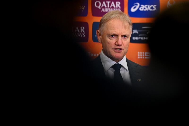 Wallabies head coach Joe Schmidt speaks to the media after game one of the series between Australia Wallabies and British & Irish Lions at Suncorp Stadium in 2025. Photograph: Albert Perez/ Getty Images