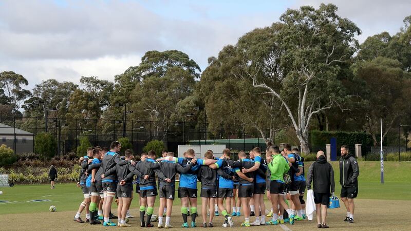 The Ireland squad during Tuesday’s session at St Kevin’s School in Melbourne. Photograph: Dan Sheridan/Inpho