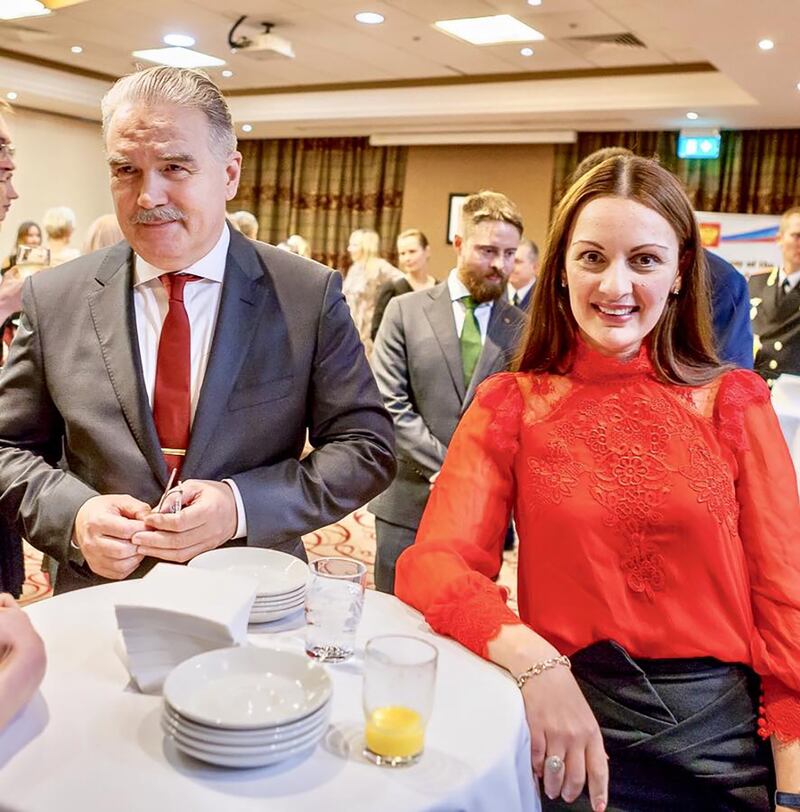Lawyer Elizaveta Donnery pictured at an event alongside Russia's ambassador to Ireland, Yury Filatov
