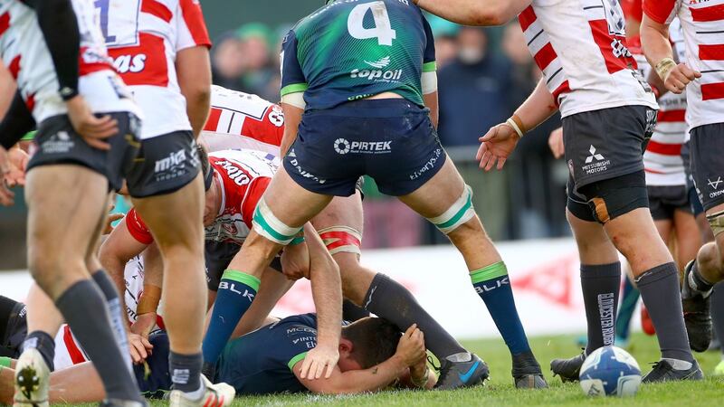 Connacht’s David Heffernan reacts after spilling the ball over the line. Photograph: James Crombie/Inpho