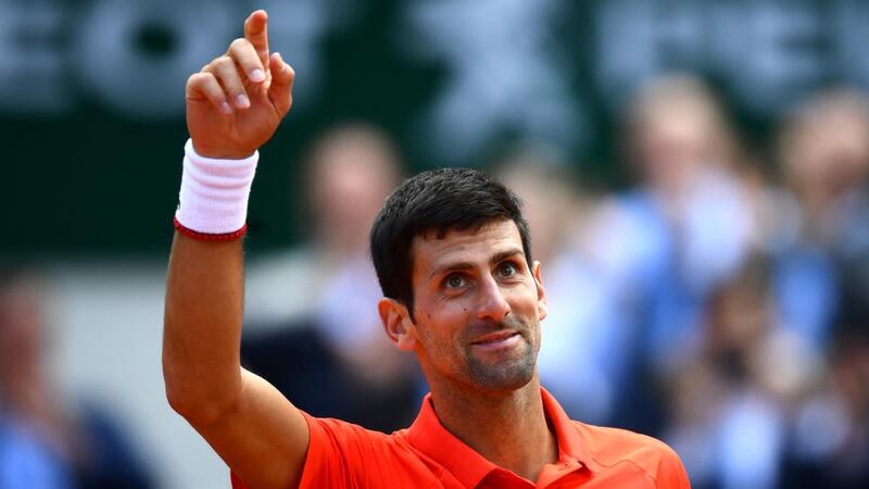 Novak Djokovic  celebrates his quarter-final victory over  Alexander Zverev at the French Open. Photograph: Clive Mason/Getty Images