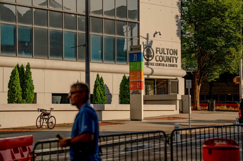 Fulton County Courthouse in Atlanta, where a Georgia grand jury indicted former president Donald Trump over his efforts to overturn the result of the 2020 election in the state. Photograph: Amir Hamja/New York Times   
