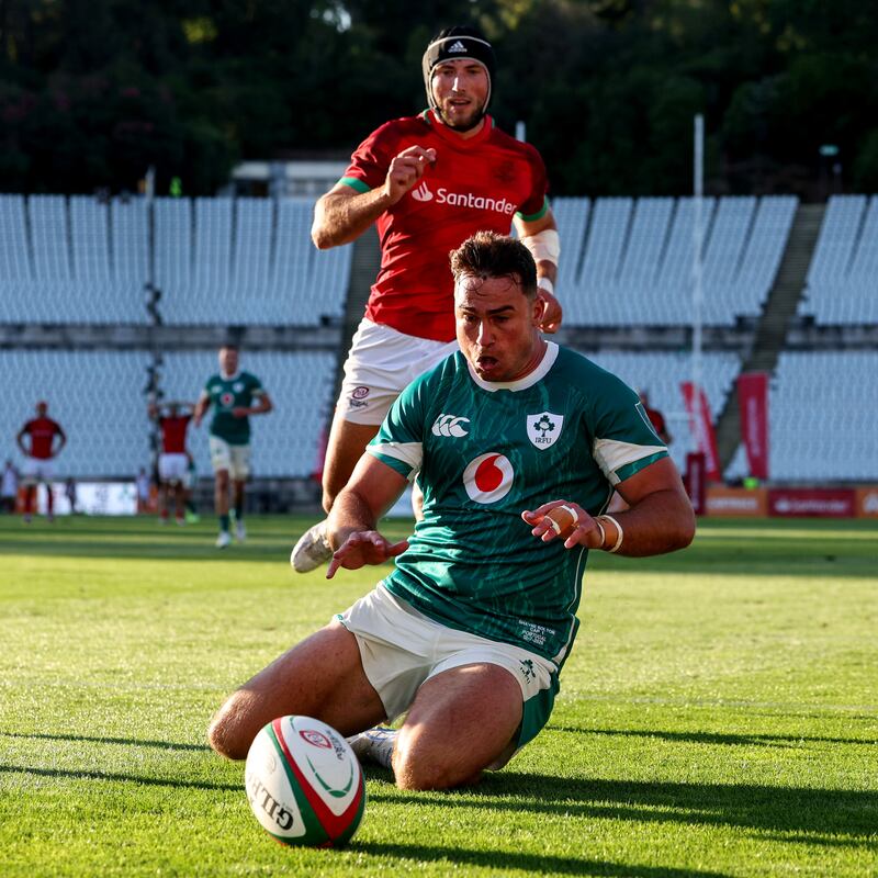 Ireland's Shayne Bolton scores his side's seventh try. Photograph: Ben Brady/Inpho
