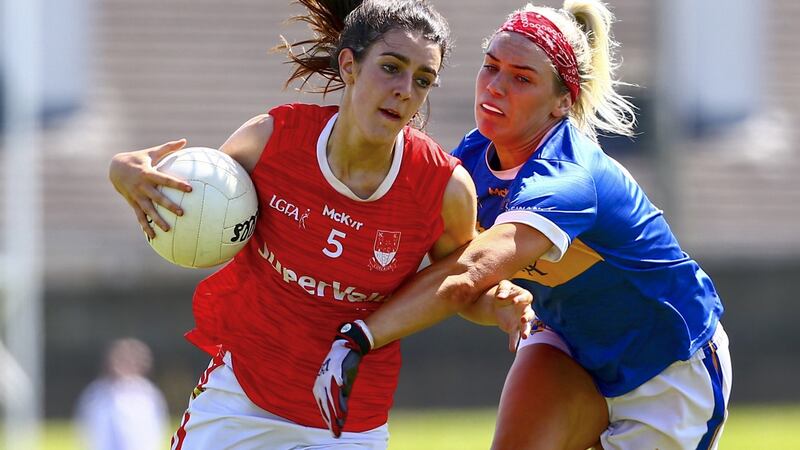 Cork’s Erika O’Shea in action against Orla O’Dwyer of Tipperary during last year’s championship. O’Dwyer plays for Brisbane in the AFLW and was named in the All-Australian honourary team at the end of the season. Photograph: Ken Sutton/Inpho