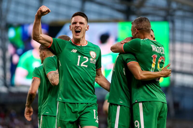 Republic of Ireland vs USA, June 2018: Ireland's Declan Rice celebrates Graham Burke's goal. File photograph: Laszlo Geczo/Inpho