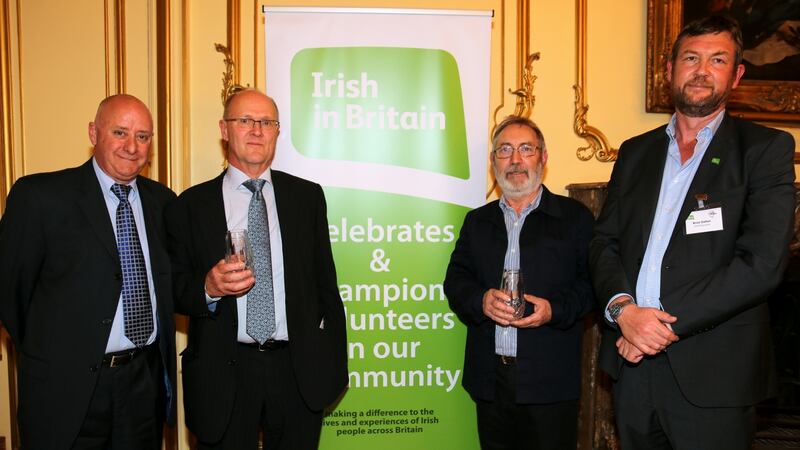 Outstanding trustees Peter Hinton and Owen Hagan of Irish Community Care Merseyside (centre) with nominator Liam Walsh (left) and Irish in Britain CEO Brian Dalton