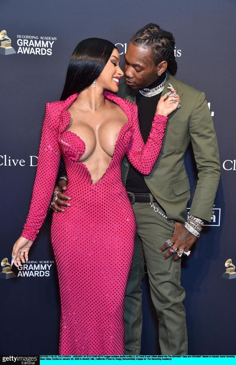 Cardi B and Offset attend the Pre-Grammy Gala and GRAMMY Salute to Industry Icons Honoring Sean “Diddy” Combs. Photograph:  Gregg DeGuire/Getty Images for The Recording Academy