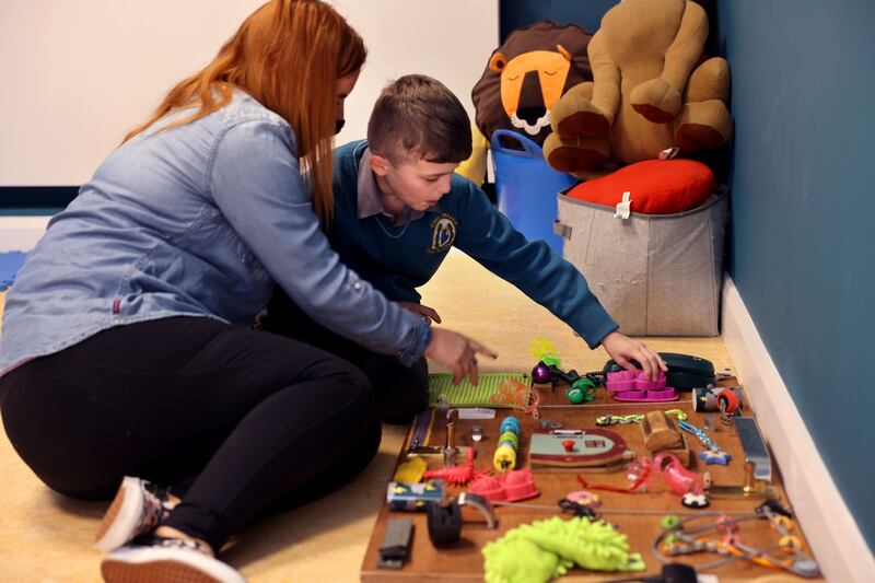 SNA Sandra Keogh in Cnoc Mhuire Senior School, Killinarden, Dublin. Photograph: Dara Mac Dónaill