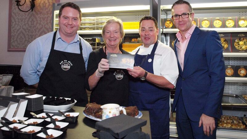 Top pudding (from left): Rory Flaherty and  Catriona Flaherty of What’s For Pudding, who  won the Republic of Ireland Great Taste award for Simply Better Irish Handmade Sticky Toffee Pudding, made for Dunnes Stores, Chef Neven Maguire, and Diarmuid Murphy, Simply Better Brand Manager