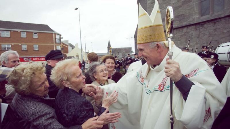 Bishop Brendan Leahy outside St John’s Cathedral following his ordination as Bishop of Limerick. Addressing the audience at the end of the ordination ceremony, Bishop Leahy said U2 song’s ‘I Still Haven’t Found What I’m Looking For’ could be applied to the situation many people find themselves in with regard to faith. Photograph: Kieran Clancy