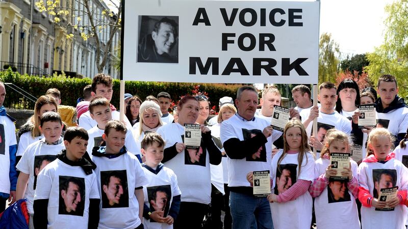 Family,  friends and supporters of Mark Burke in Dun Laoghaire’s Eblana Avenue where he was last seen . His body was discovered on July 31st, 2014, in Thornton’s recycling plant,  Ballyfermot