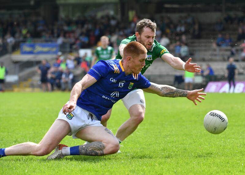 Tailteann Cup Group 3, Brewster Park, Enniskillen, Co. Fermanagh 11/5/2024
Fermanagh vs Wicklow
Jonathan Carlin of Wicklow and Declan McCusker of Fermanagh 
Mandatory Credit ©INPHO