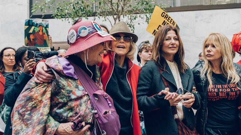 Jane Fonda, Catherine Keener and Rosanna Arquette (right) protesting on Capitol Hill. Photograph: Jared Soares/The New York Times