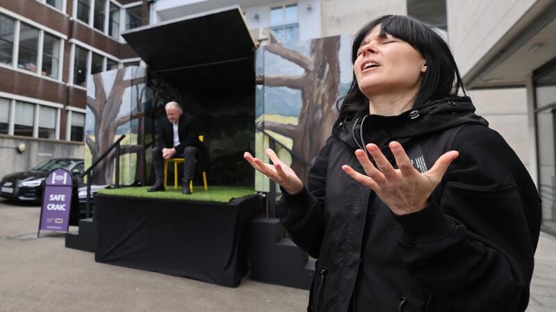 King Lear in a Van:  Karen McCartney as Cordelia and Arthur Riordan as King Lear. Photograph: Nick Bradshaw