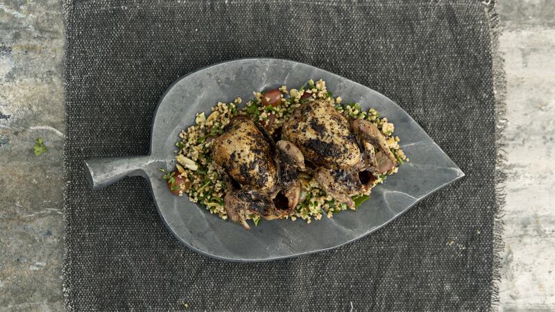 Lebanese quail, bulgur wheat, almonds and grapes. Photograph: Harry Weir Photography