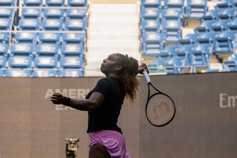 Serena Williams practises at Arthur Ashe Stadium before the US Open in Queens, August. 25th, 2022. Photograph: Hiroko Masuike/The New York Times