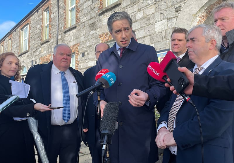 Tánaiste Simon Harris speaks to the media on Friday, when he doubled down on his comments on immigration. Photograph: Grainne Ni Aodha/ PA Wire 