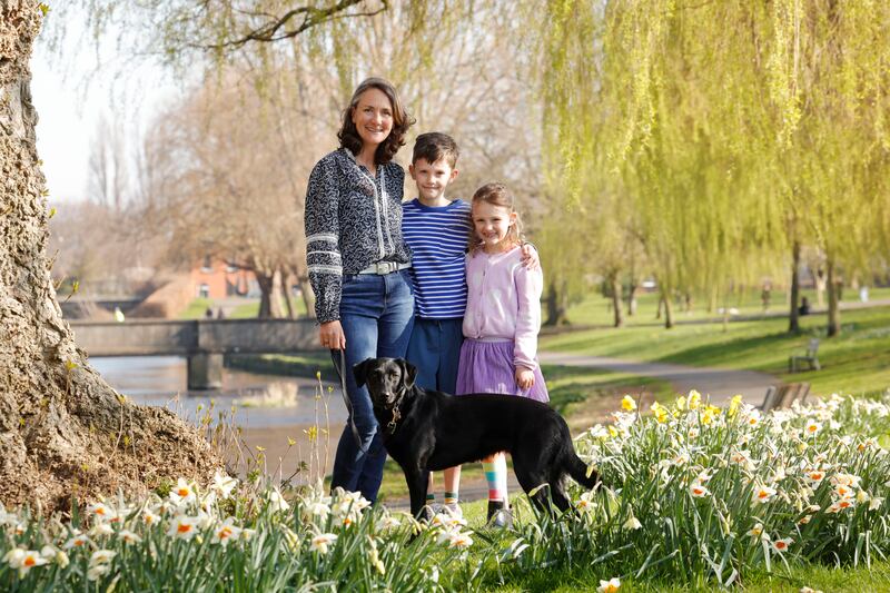 Aimee Crinion with Arabella, Hugo and dog Cindy. 'I was on Killiney Hill with six dogs and all the clinic said at the other end of the phone was ‘yes’. I started screaming.' Photograph: Alan Betson

