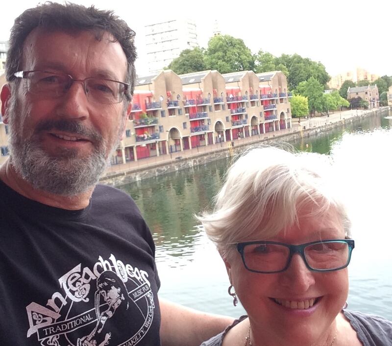 Greta Kelly and her husband Shane Minogue on the balcony of their apartment overlooking the Shadwell Basin in Wapping. They commute regularly between London and Cork.