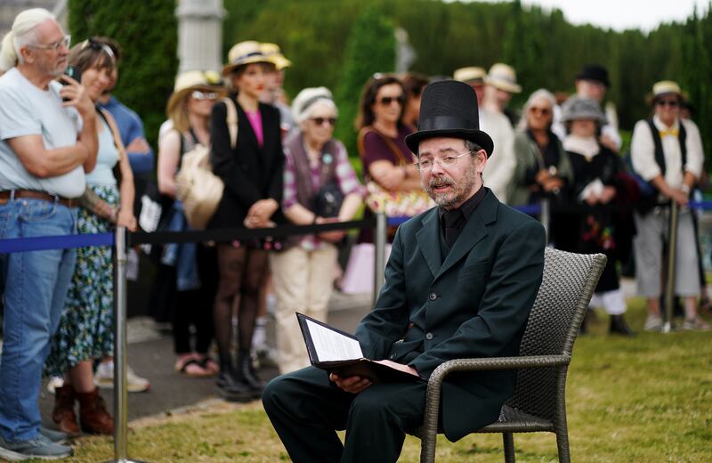Narrator Blaise Reid of the Joycestagers during their 2023 re-enactment of the Hades chapter of Ulysses. Photograph: Brian Lawless/PA Wire