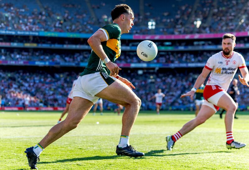Kerry’s David Clifford and Peter Teague of Tyrone in their All-Ireland semi-final clash at Croke Park on July 12th. Photograph: James Crombie/Inpho