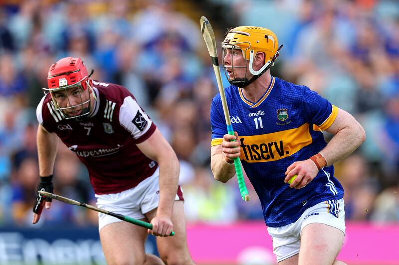 Tipperary's Andrew Ormond in action against Galway's TJ Brennan during the All-Ireland quarter-final at the Gaelic Grounds. Photograph: Tom O’Hanlon/Inpho