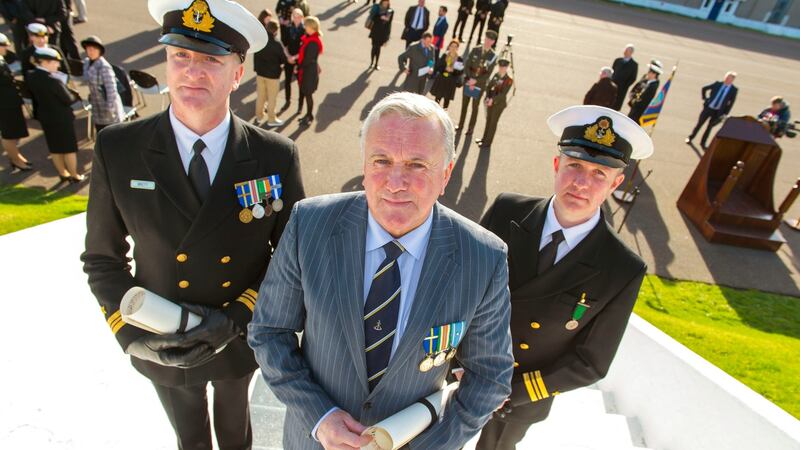 Lieut Comm Martin Brett, Comm (Retired) Eugene Ryan, and Lieut Comm Jamie Cotter, who were involved in Operation Seabright. Photograph: Michael Mac Sweeney/Provision