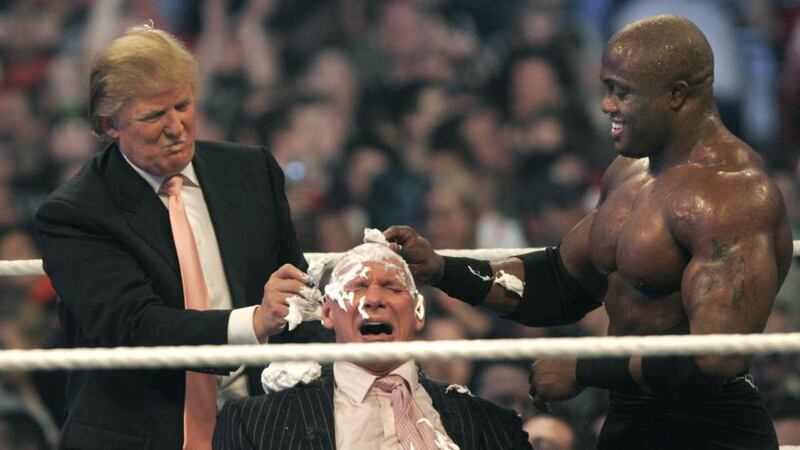 Trump shaves the head of WWE chairman Vince McMahon at an event in 2007. Photo: Bill Pugliano/Getty Images