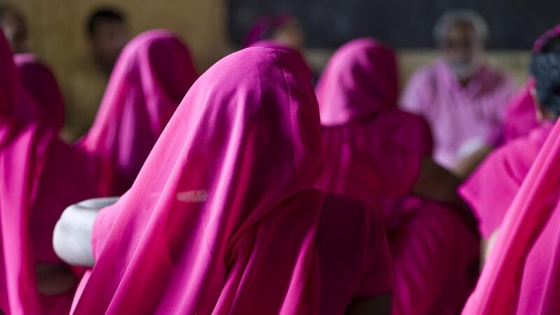 Sampat Pal addresses new members in a temple in the village of Rauli Kayanpur. Photograph: Carol Ryan