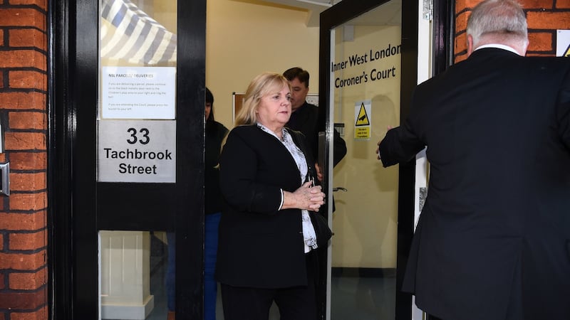 Dolores O’Riordan’s mother  Eileen O’Riordan leaving Westminster Coroner’s Court, London, after an inquest into the death of the Cranberries singe. Photograph:  Kirsty O’Connor/PA