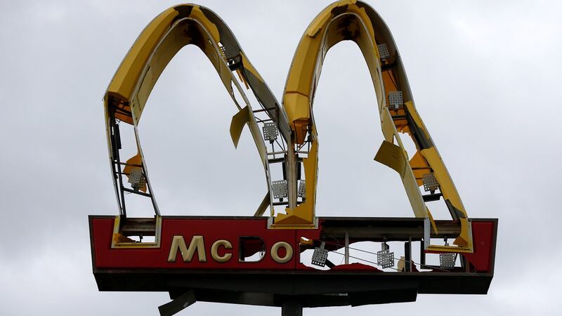 A McDonald’s sign damaged by Hurricane Michael is pictured in Panama City Beach, Florida. Photograph: Jonathan Bachman/Reuters