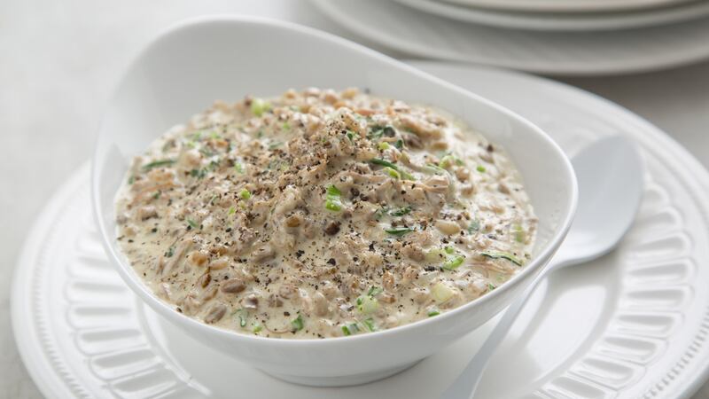 Gary O’Hanlon’s smoked barley and duck confit ‘orzotto’ with scallion and rocket