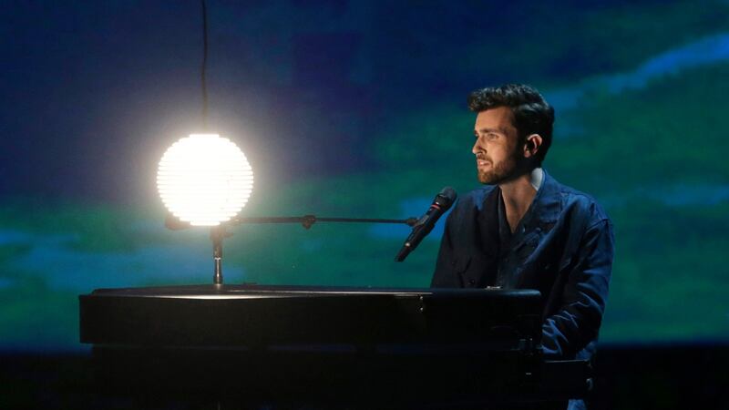 Duncan Laurence of the Netherlands performs his song Arcade during the semi-final of the Eurovision Song Contest on Thursday. The Dutch entry is given high odds for winning the 64th annual event. Photograph: Abir Sultan/EPA
