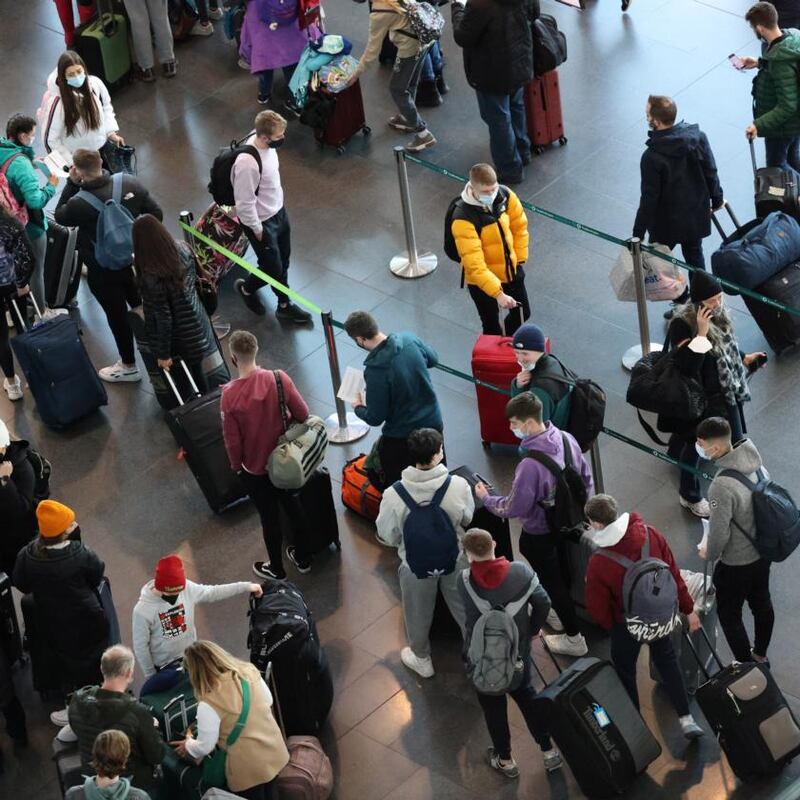 Departures in Dublin Airport: Flying is no longer a problem as people are used to providing vaccine certs, Passenger Locator Forms and PCR tests. Photograph: Dara Mac Dónaill
