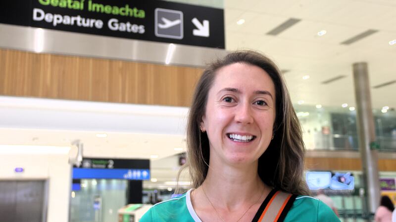Eileen Walsh who is travelling with her father John on her way to Paris for the World Cup showdown against Scotland.