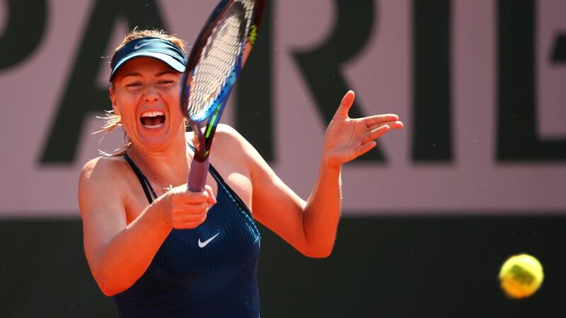 Sharapova plays a forehand during her win over Richel Hogenkamp. Photo: Clive Brunskill/Getty Images