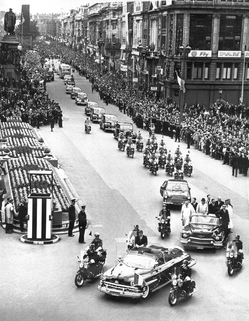 JFK's cavalcade passing down O'Connell Street in June 1963 during his presidential visit to Ireland. Photograph: Eddie Kelly