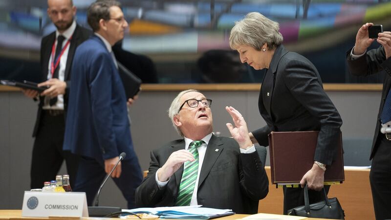 Jean-Claude Juncker and Theresa May at a European Union summit in Brussels on Thursday. Photograph: Jasper Juinen/Bloomberg