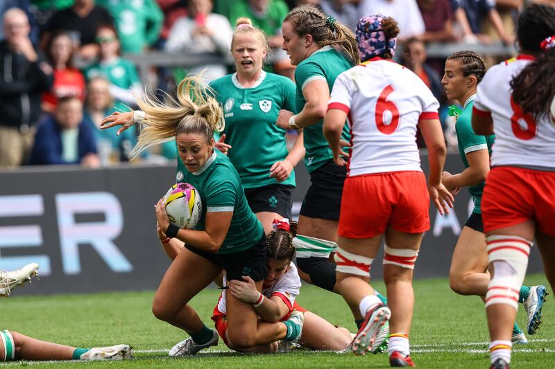 Stacey Flood during Ireland's pool match against Spain. Photograph: Ben Brady/Inpho