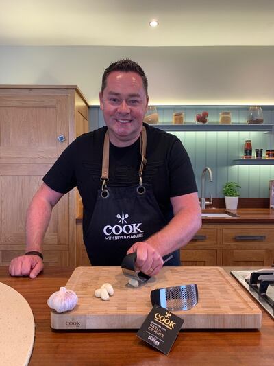 Neven Maguire with his best selling garlic press in the range at Dunnes Stores
